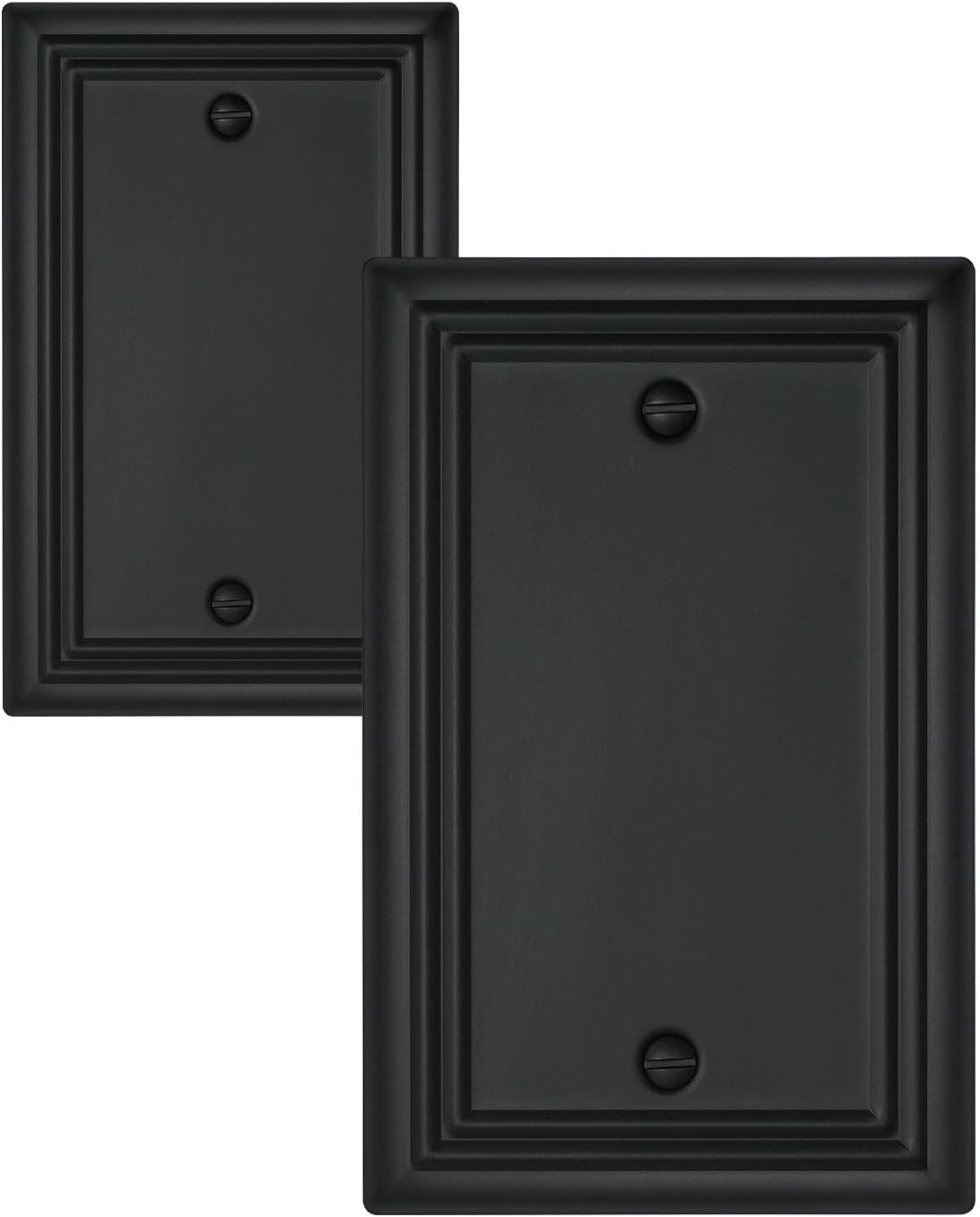 2-Pack Black Blank Wall Plates, No Device Blank Outlet Covers, Metal Electrical Covers for Unused