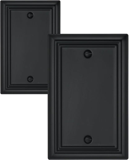 2-Pack Black Blank Wall Plates, No Device Blank Outlet Covers, Metal Electrical Covers for Unused