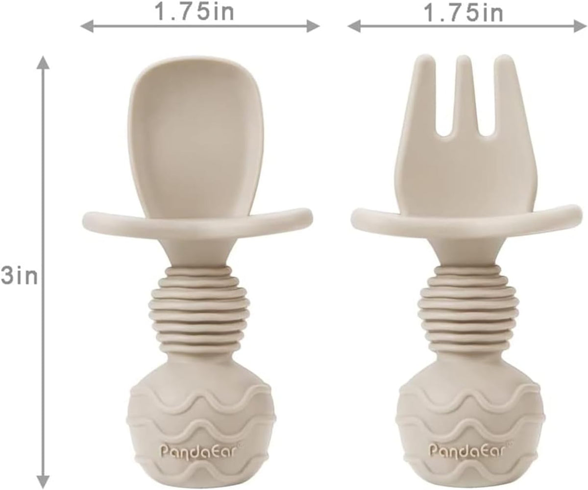 PandaEar 6 Pack Silicone Baby Spoons and Fork Feeding Set- Anti-Choke First Self Feeding Utensils