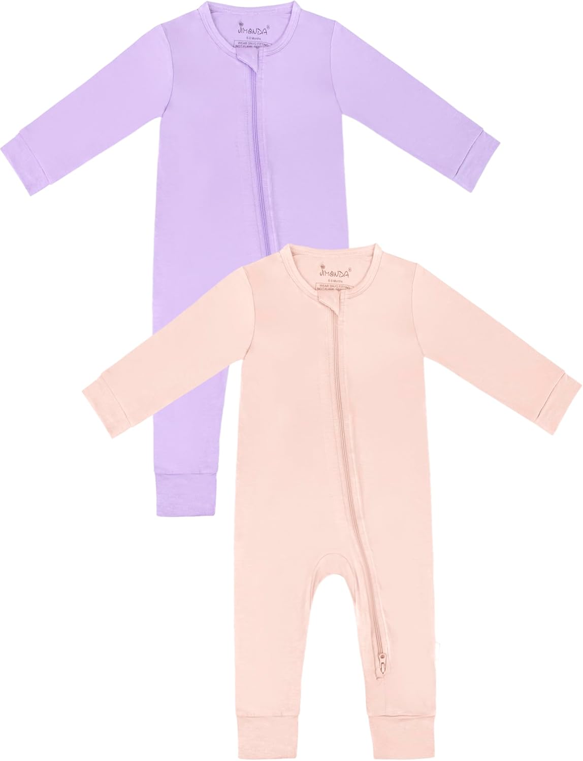 Jimonda Baby Romper Boys Girls Bamboo Pajamas 2-Way Zipper Footless Unisex Long Sleeve Sleepers