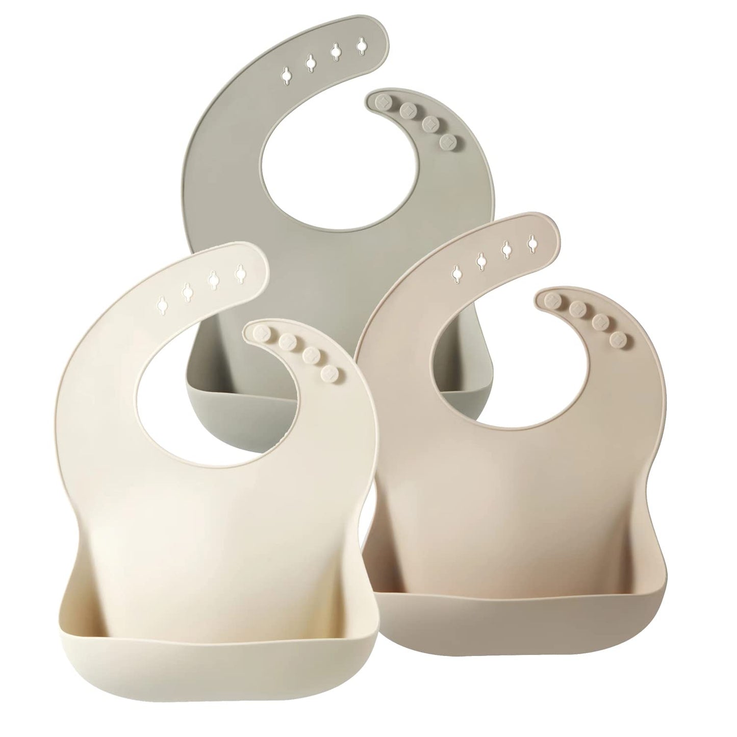 PandaEar Set of 3 Silicone Baby Bibs, Waterproof Soft Adjustable Bibs for Babies Toddlers 10-72