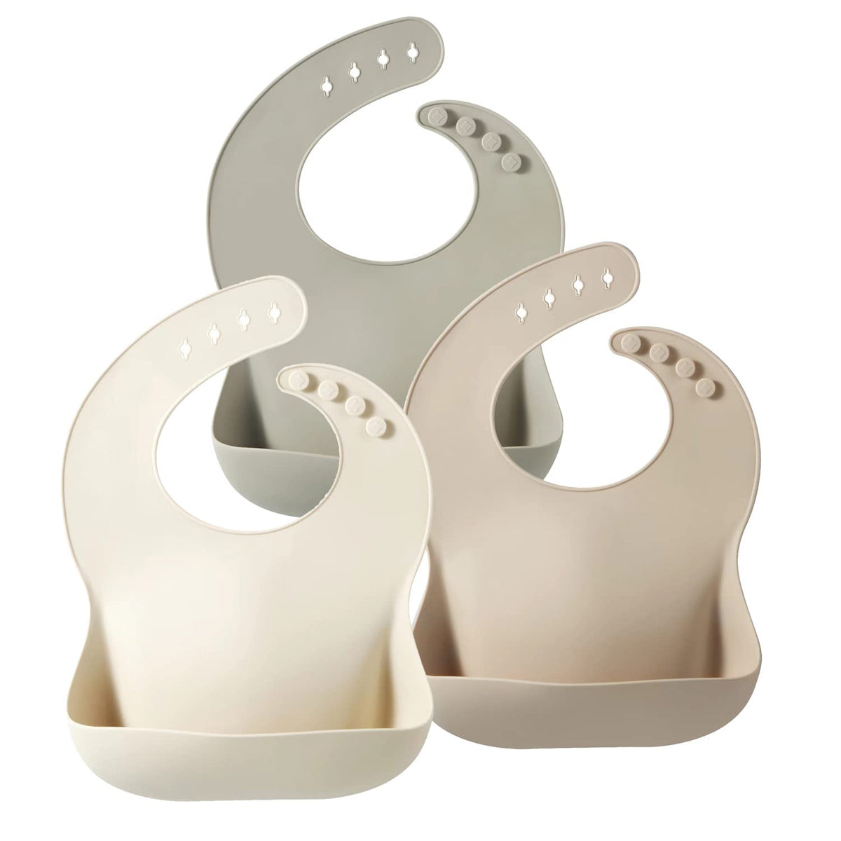 PandaEar Set of 3 Silicone Baby Bibs, Waterproof Soft Adjustable Bibs for Babies Toddlers 10-72