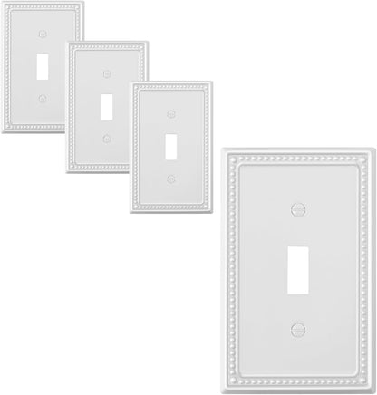 4-Pack Single Toggle Light Switch Cover Plate, Pearls Decorative Switch Plate Covers, Pure White 1