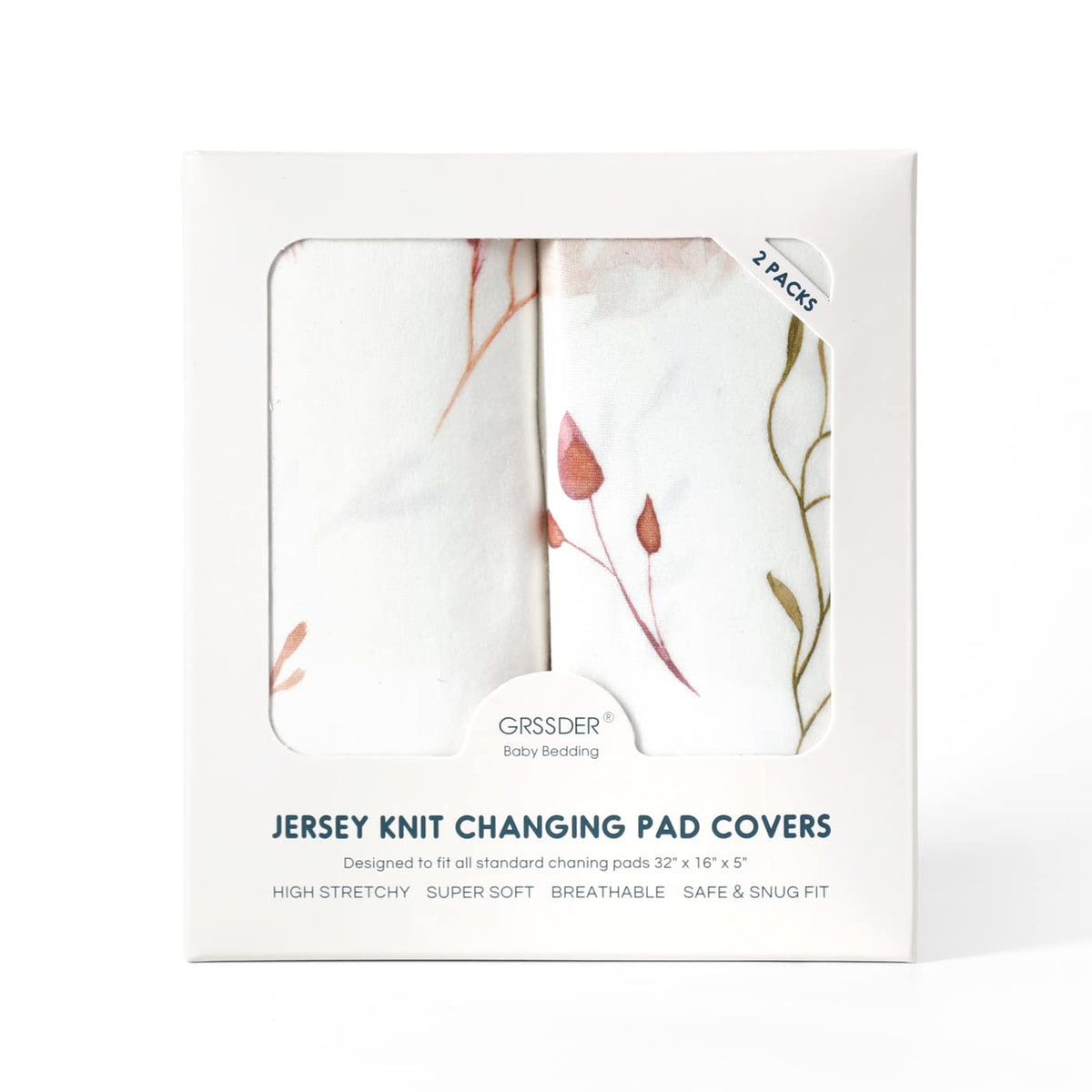 GRSSDER Stretch Ultra Soft Jersey Knit Changing Pad Cover Set 2 Pack, Change Table Pad Covers Fit