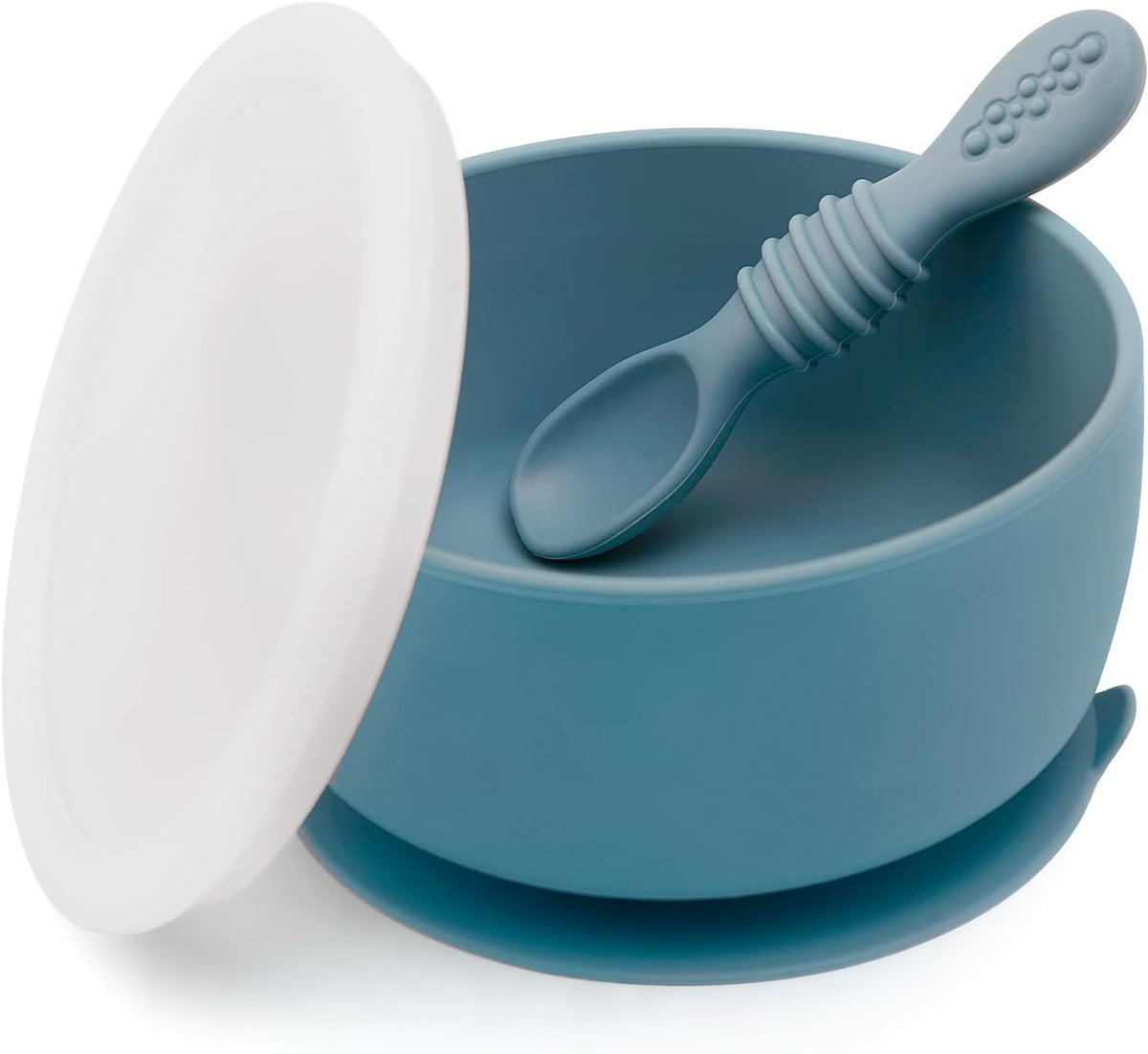 SAMiGO Silicone Baby Bowl and Spoon Set with Suction and Lid, First Stage Self Feeding Essentials