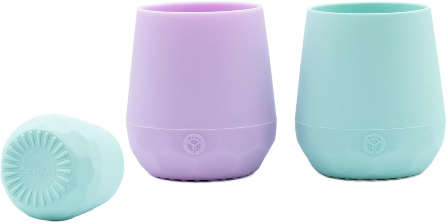 WeeSprout Silicone Baby Training Cups - Set of 2 Soft Silicone Cups - 2 oz Open Cup for Baby 6+