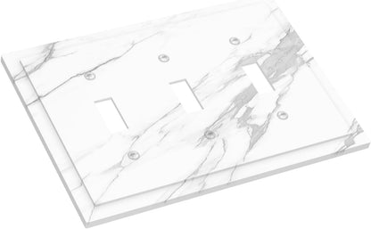 Decorative Switch Plates Modern White Gray Marble 3 Gang Wall Plate Triple Toggle Light Switch