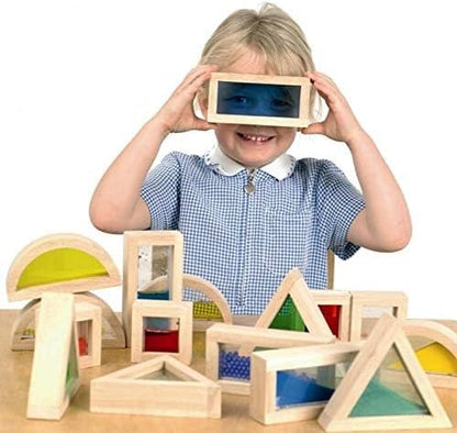 Large Wooden Building Blocks for Toddlers Baby Kids 16 Pcs Rainbow Blocks Geometry Sensory Stacking