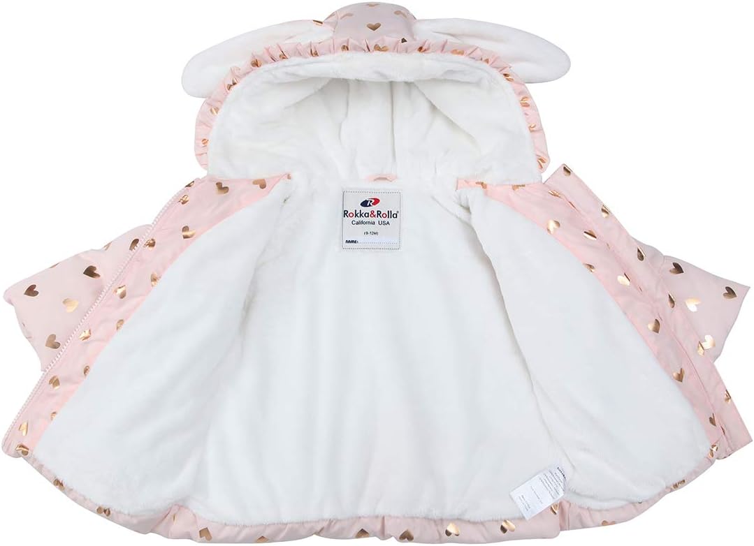Rokka&Rolla Baby Girls' Water-Resistant Soft Mini Fur Lined Puffer Jacket Winter Coat for Newborn