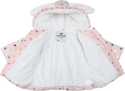 Rokka&Rolla Baby Girls' Water-Resistant Soft Mini Fur Lined Puffer Jacket Winter Coat for Newborn