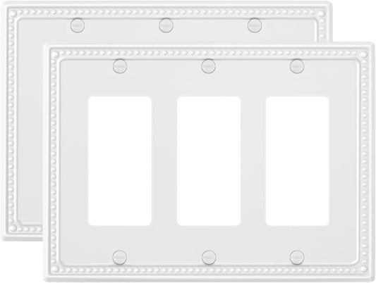 2-Pack Triple Decorator Outlet Cover Plate, Pure White Pearls Decorative Switch Plates and Outlet