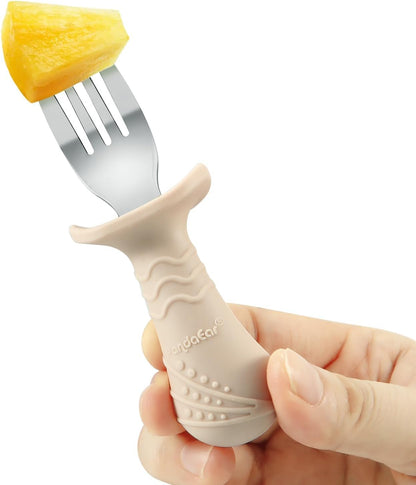 PandaEar Baby Toddler Fork and Spoon Utensil Set, 6 Pack Silicone Stainless Steel Silverware Spoon