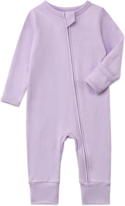 Aablexema 3-Pack Organic Cotton Baby Footless Pajamas with Mitten Cuffs, 2-Way Zipper Romper