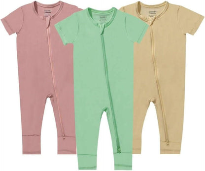 GUISBY Rayon Made from Bamboo Baby Pajamas, Summer Short Sleeve Footless Rompers, 2 Way Zipper