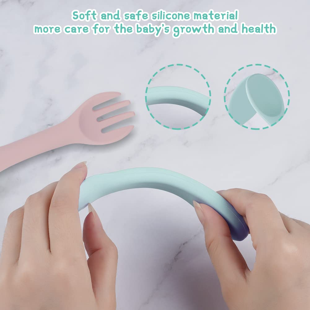 Vicloon Silicone Baby Fork and Spoon Set, 6PCS Baby Led Weaning Utensils, First Stage Feeding Set