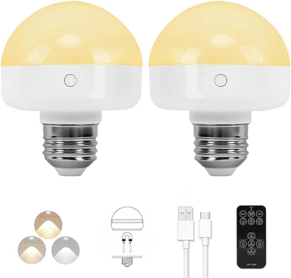 BLUEYE Rechargeable Battery Operated Light Bulb,2Packs,300LM,40W Equivalent,E26 Detachable