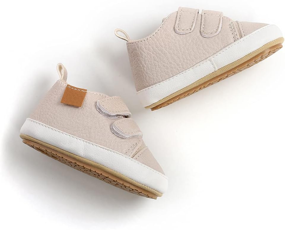 SOFMUO Baby Boys Girls High Top Ankle PU Leather Sneakers Soft Rubber Sole Infant Moccasins Newborn