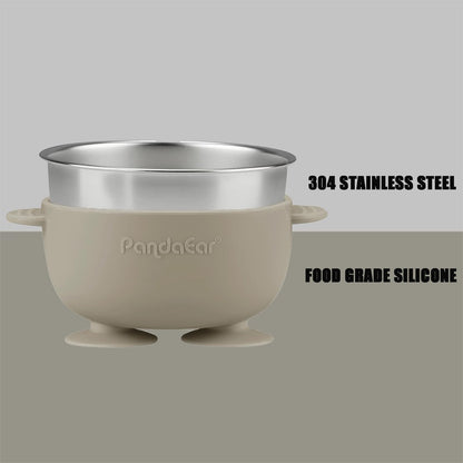 PandaEar 8PCS Baby Feeding Set | Stainless Steel Suction Plates and Bowls with Silicone Fork and