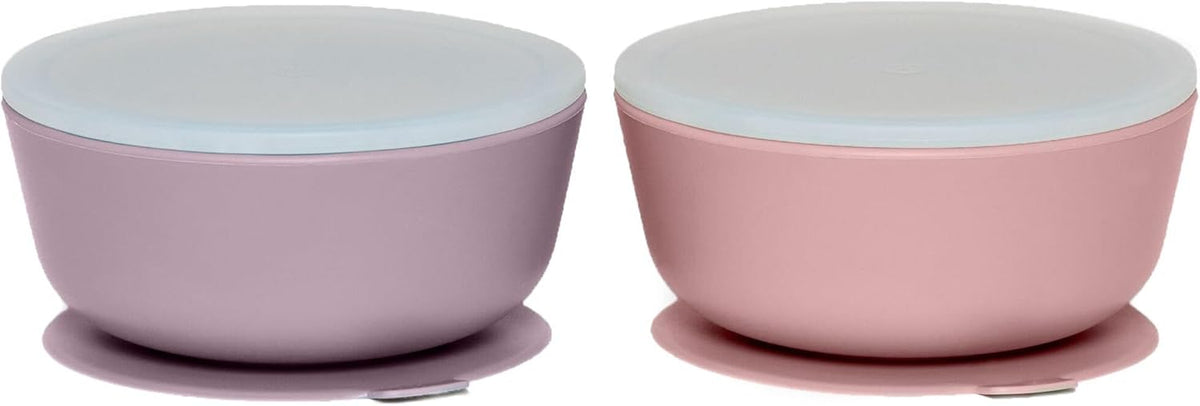 WeeSprout Suction Bowls for Baby & Toddlers (Set of 2) - 100% Silicone w/Plastic Lid - Leak Proof