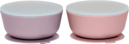 WeeSprout Suction Bowls for Baby & Toddlers (Set of 2) - 100% Silicone w/Plastic Lid - Leak Proof