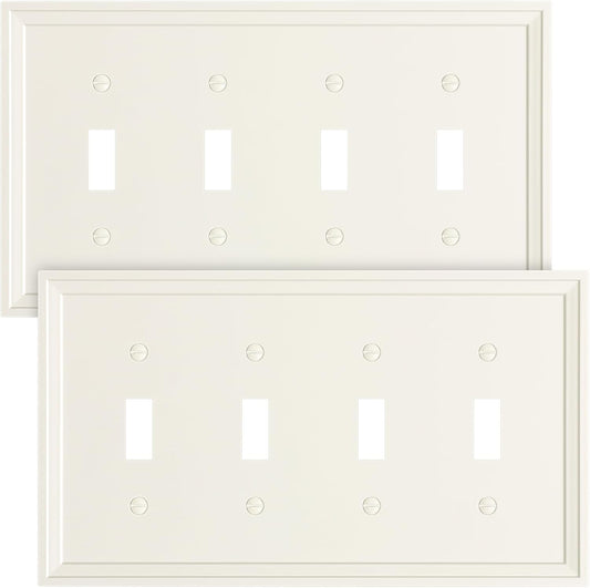 2-Pack Quad Toggle Light Switch Cover Plate, Light Almond Decorative Switch Plate Covers, Natural