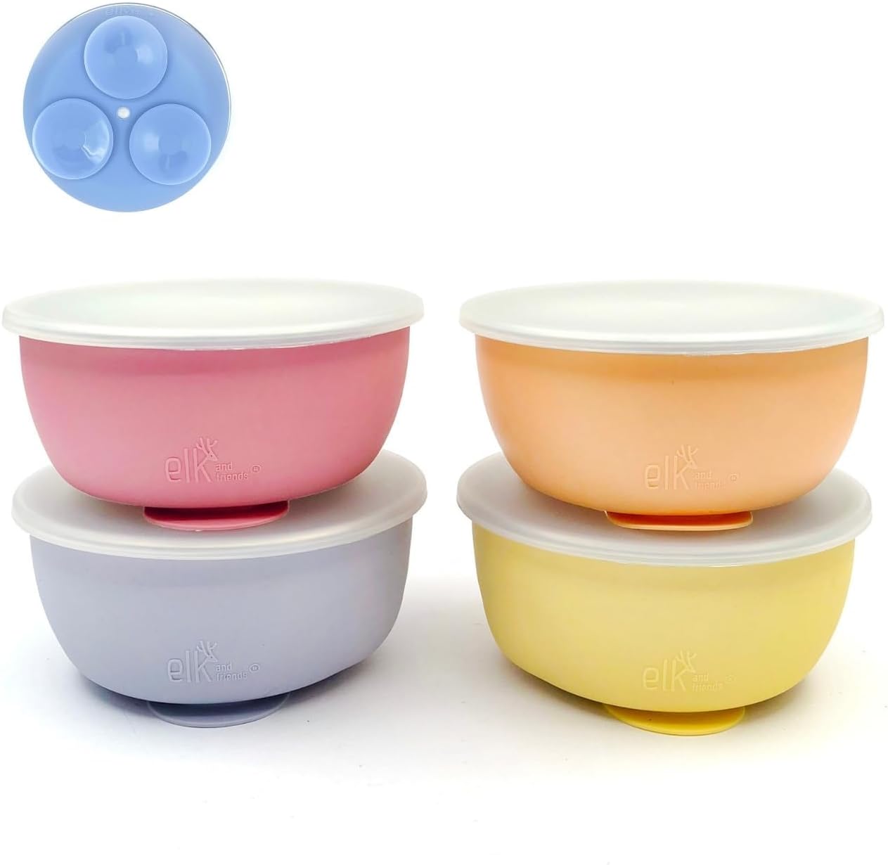 Elk and Friends Stainless Steel Bowls with Silicone Sleeve for Babies & Toddlers | Lids Included |