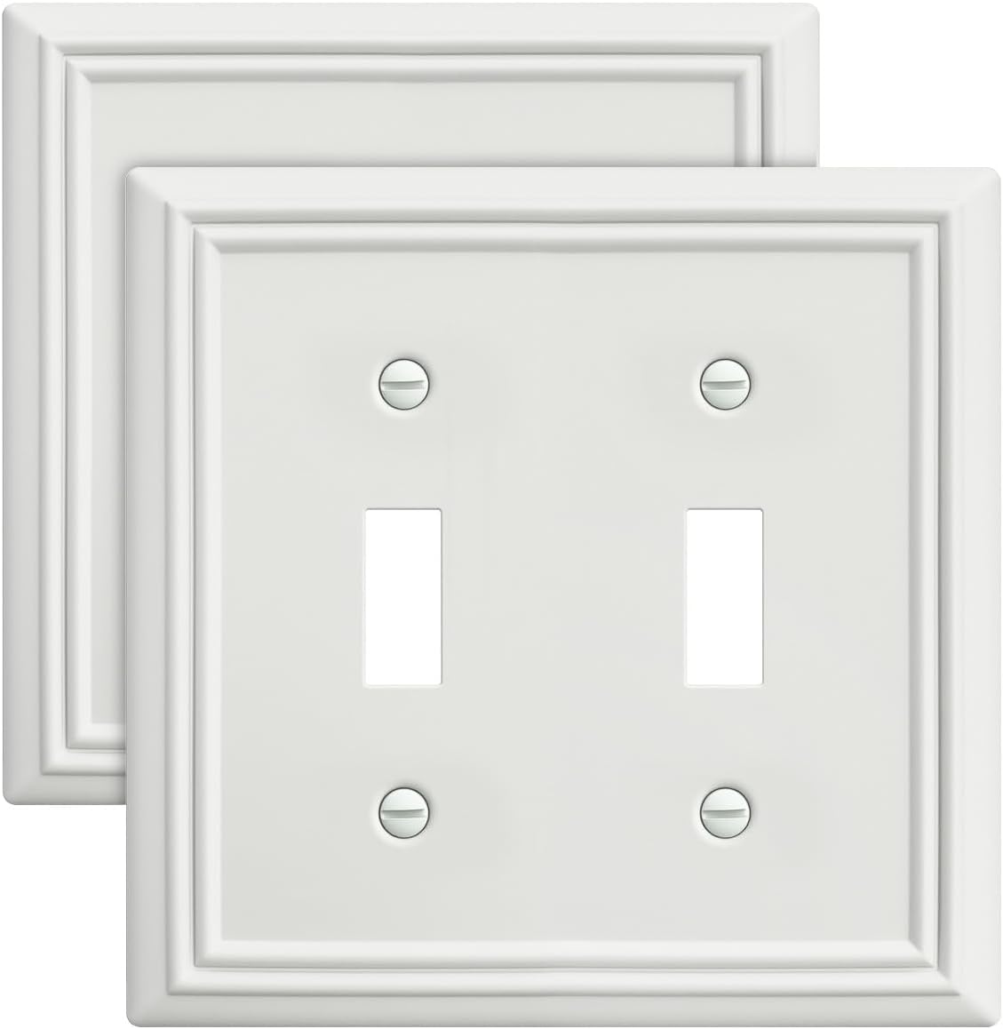 2-Pack Double Toggle Wall Plate, Decorative Light Switch Cover, Metal Switch Plate Cover, Off White
