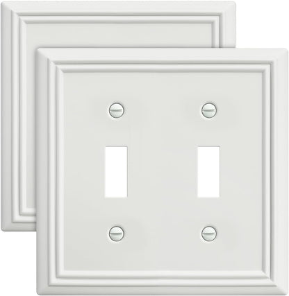 2-Pack Double Toggle Wall Plate, Decorative Light Switch Cover, Metal Switch Plate Cover, Off White