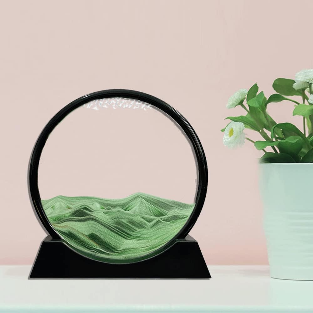 Aoderun Moving Sand Art Picture Round Glass 3D Deep Sea Sandscape in Motion Display Flowing Sand