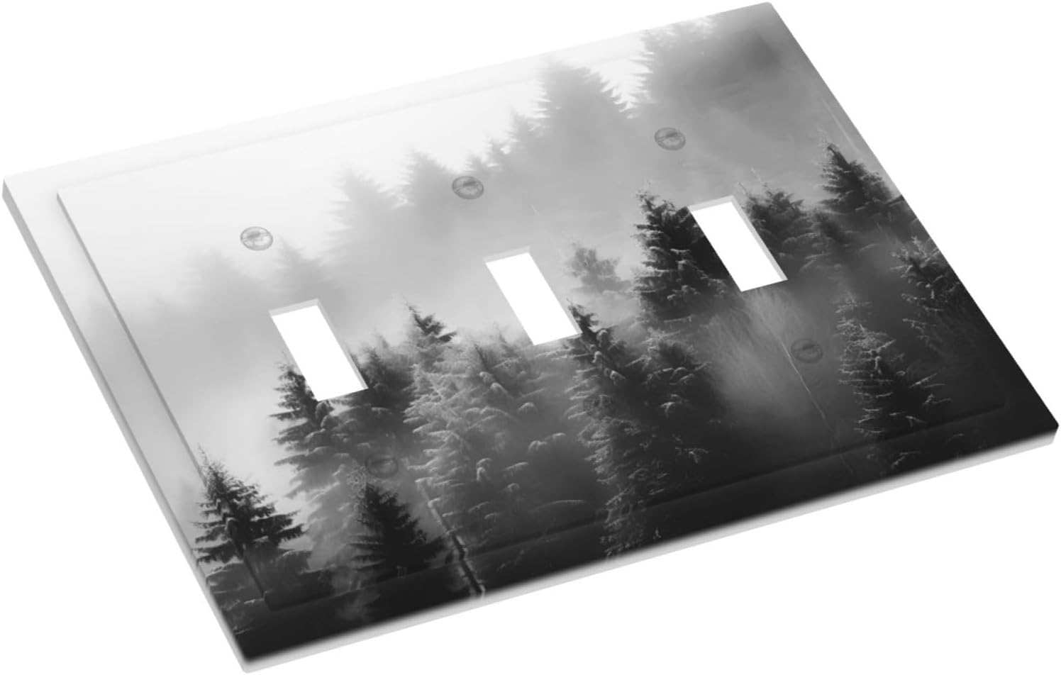 Foggy Forest Natural Scenery Retro Tree Pine Decorative Switch Plates 3 Gang Wall Plate Triple