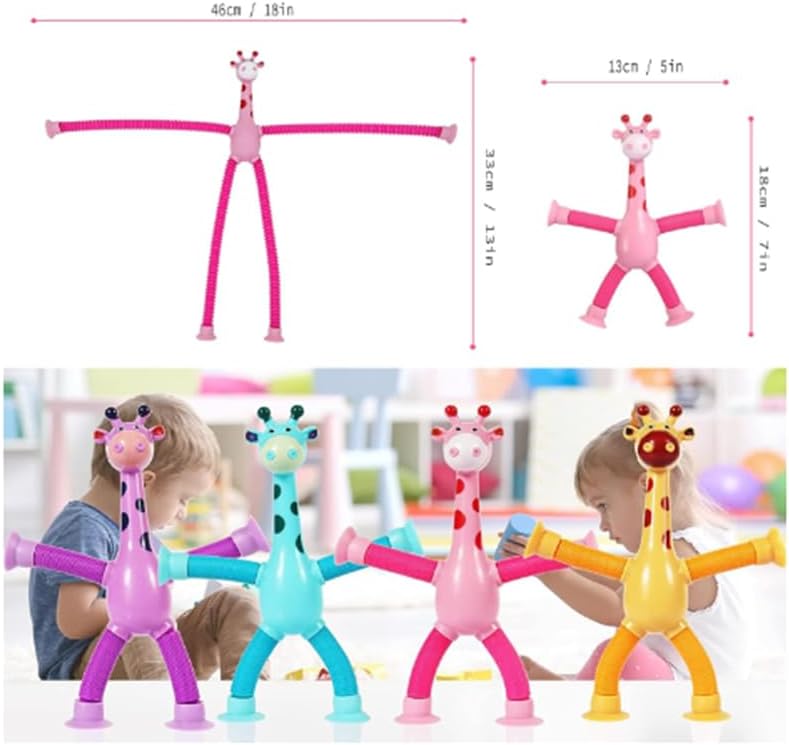 4 Pcs Telescopic Suction Cup Giraffe Toy, Funny Pop Tubes Sensory Toy for Toddlers, Educational