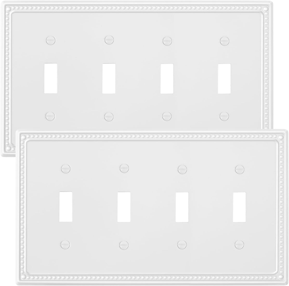 2-Pack Quad Toggle Light Switch Cover Plate, 4 Gang Metal Switch Plate Covers, Pure White Pearls