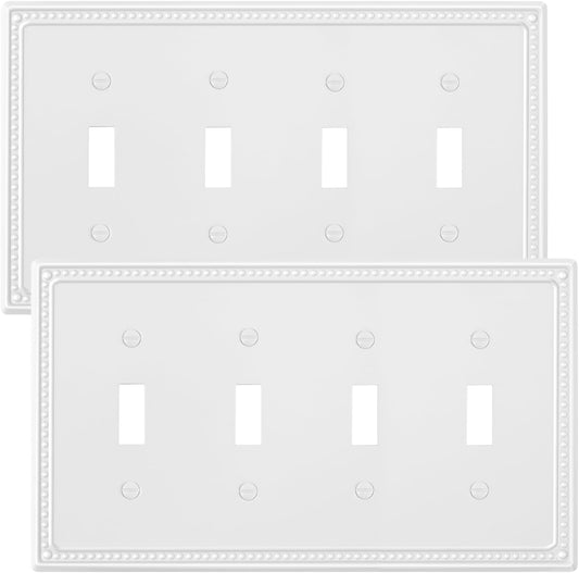 2-Pack Quad Toggle Light Switch Cover Plate, 4 Gang Metal Switch Plate Covers, Pure White Pearls