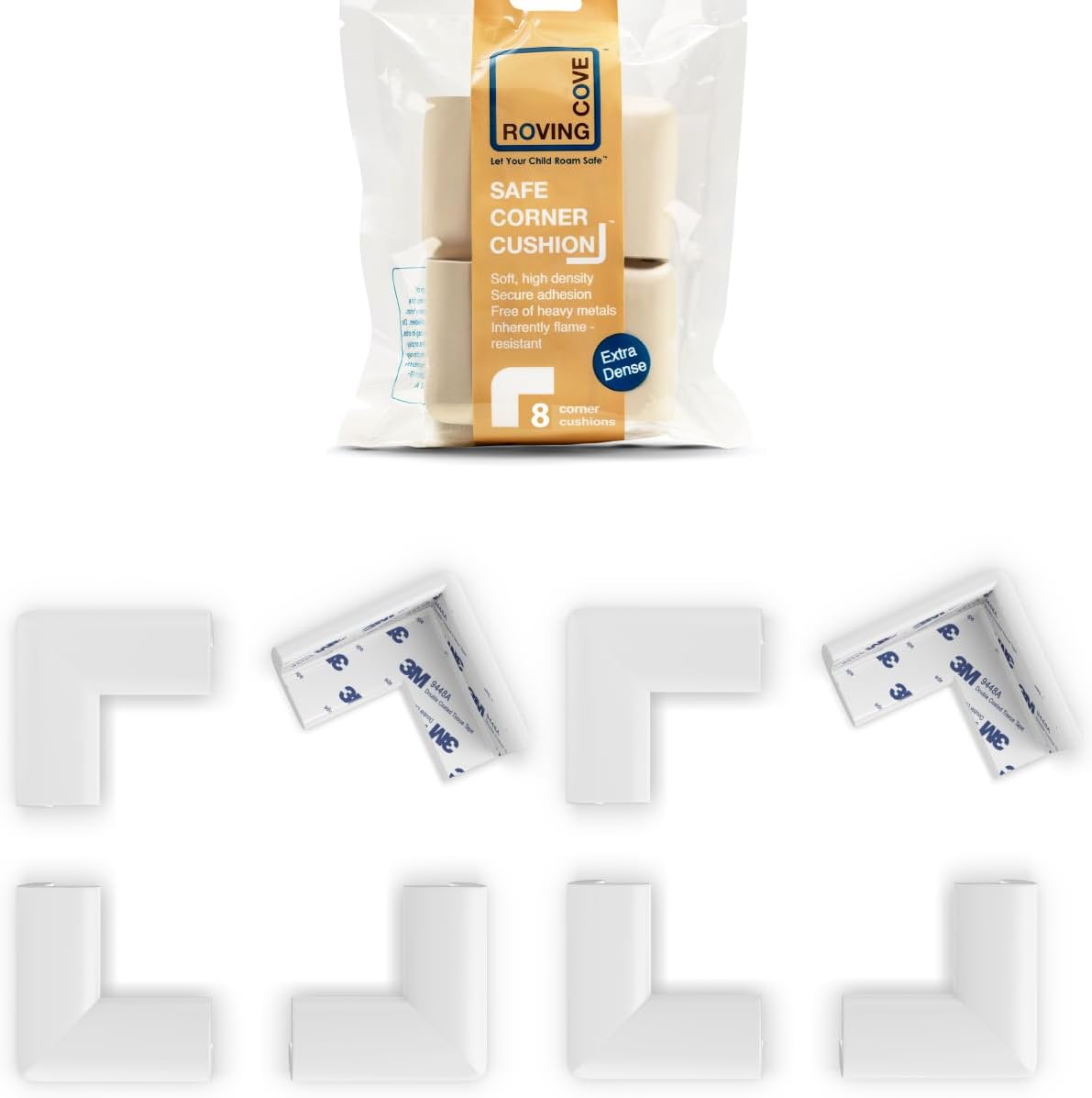 Roving Cove Slim-Fit Corner Protector for Baby Proofing (8 Small Corners), Soft Rubber Foam
