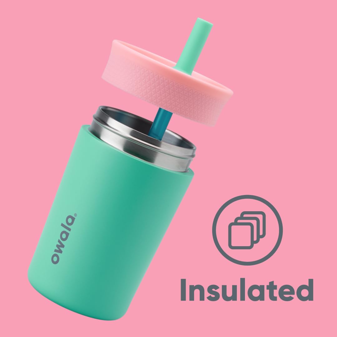 Owala Kids Insulation Stainless Steel Tumbler with Spill Resistant Flexible Straw, Easy to Clean