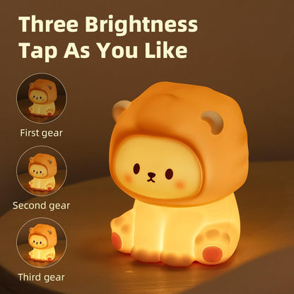 Cute Lion Night Light for Kids, Rechargeable Nursery Lamp with Timer, 3 Brightness Levels & Warm