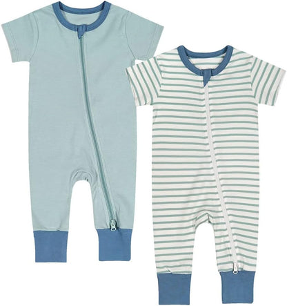 Teach Leanbh Toddler Baby Boys Girls 2-Pack Pajamas Cotton 2 Way Zipper Short Sleeve Footless