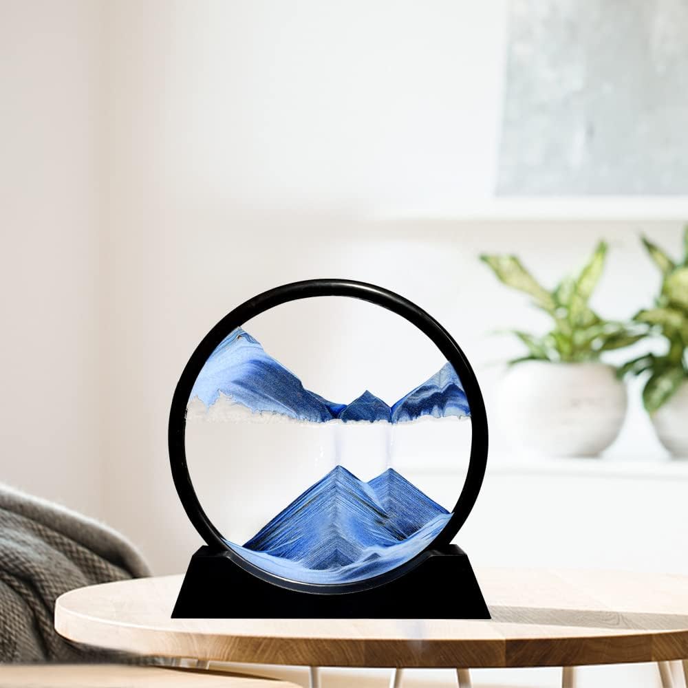 Aoderun Moving Sand Art Picture Round Glass 3D Deep Sea Sandscape in Motion Display Flowing Sand