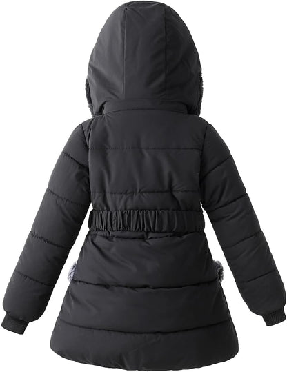 Girls Winter Dress Coats Faux Fur Hooded Fleece Jackets Waterproof Parka Outwear