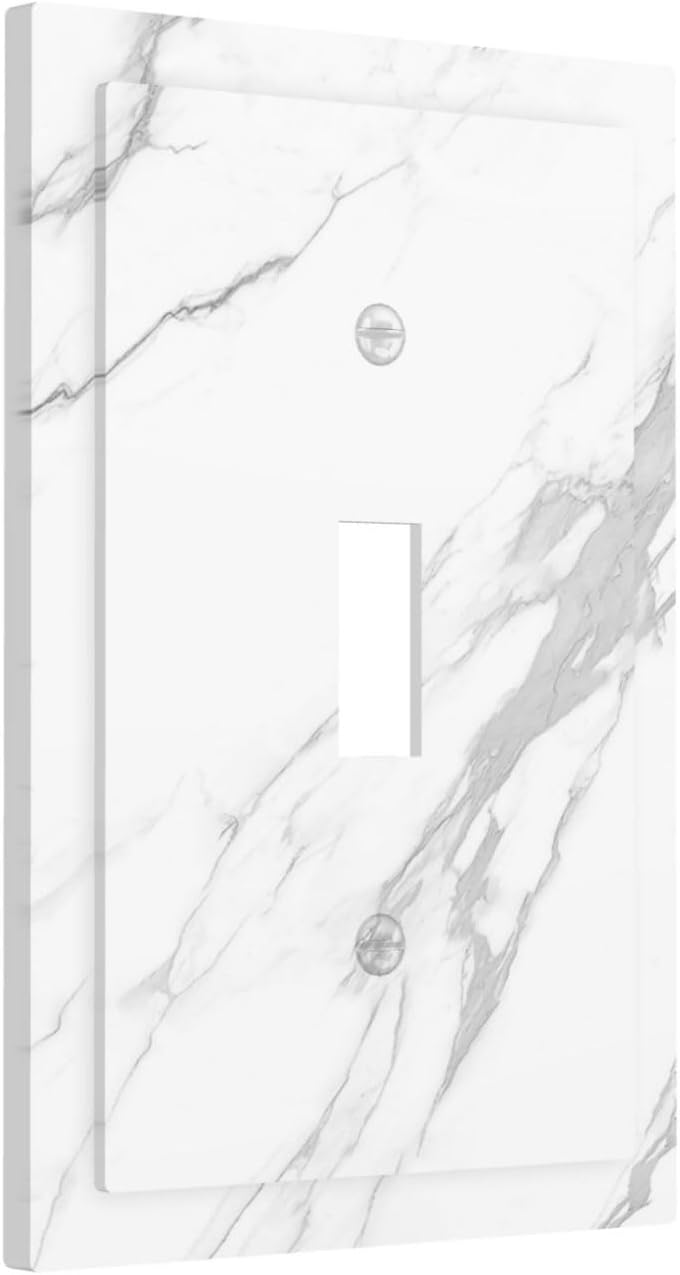 Decorative Light Switch Cover Modern White Gray Marble 1 Gang Single Toggle Device Electrical