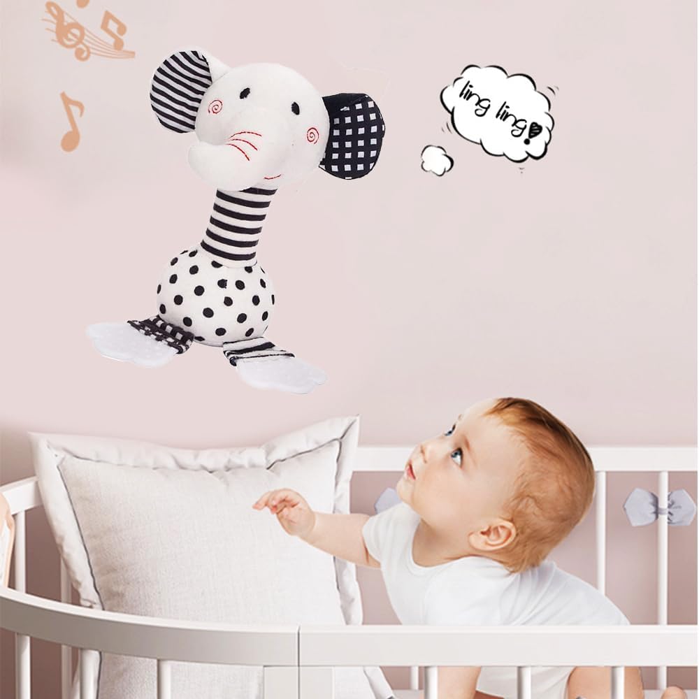 D-KINGCHY Baby Toys 0-12 Months, Black and White Newborn Toys, Soft Plush Rattle Stuffed Animal Toy
