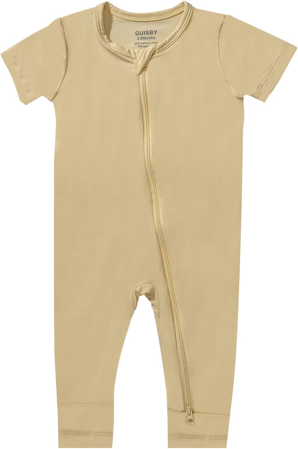 GUISBY Rayon Made from Bamboo Baby Pajamas, Summer Short Sleeve Footless Rompers, 2 Way Zipper