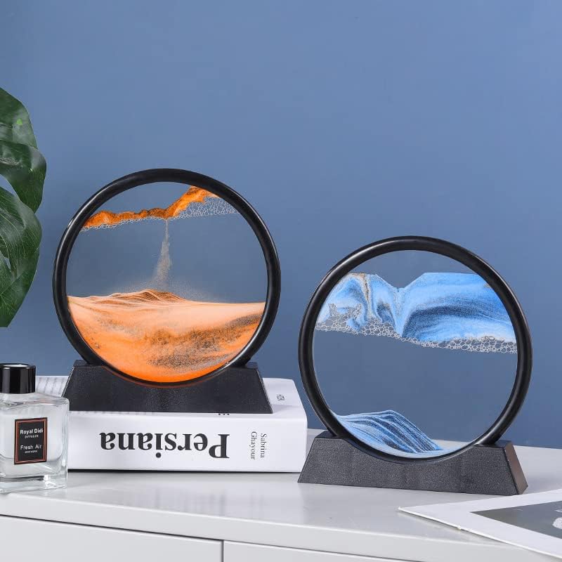 Moving Sand Art Picture in Motion Round Glass 3D Deep Sea Landscape, Dynamic Sand Art Sandscapes