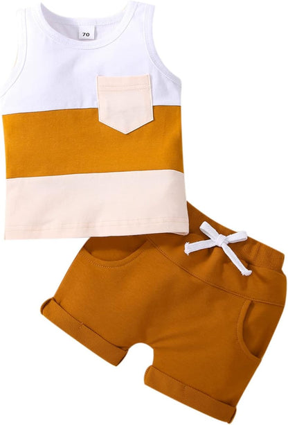 Kupretty Baby Boy Summer Clothes Sleeveless Tank Tops Vest T-Shirt + Casual Shorts Toddler Outfits