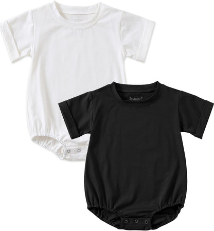 Jimonda Baby Bubble Romper Boy Girl Solid Color T-Shirt Outfits Short Sleeve Bodysuit Organic