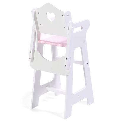 Badger Basket Wooden Baby Doll High Chair with Tray & Bib - White/Pink