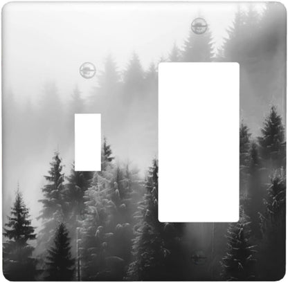 Foggy Forest Natural Scenery Retro Tree Pine Outlet Covers 1 Toggle 1 Rocker Combination Decorative