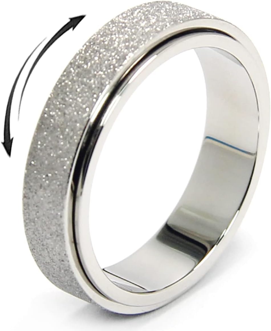 Anxiety Ring for Women Men, Titanium Stainless Steel Spinner Ring, 5 Colors, 6MM, Size 6-10, 3