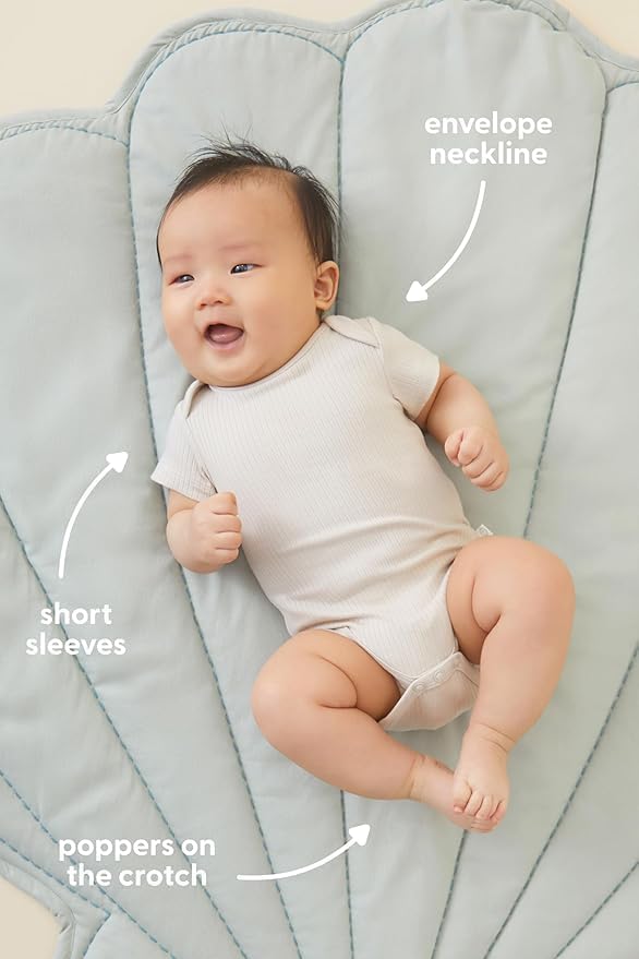 MORI Baby Ribbed Short Sleeve Bodysuit with Envelope Neck and Nickel Free Poppers - Unisex Toddler