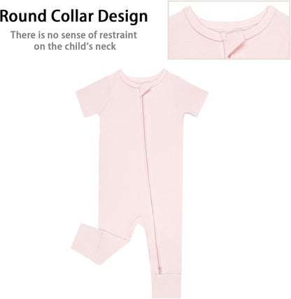 GUISBY Footless Short Sleeve Baby Pajamas with Zipper Cotton Infant Sleepwear